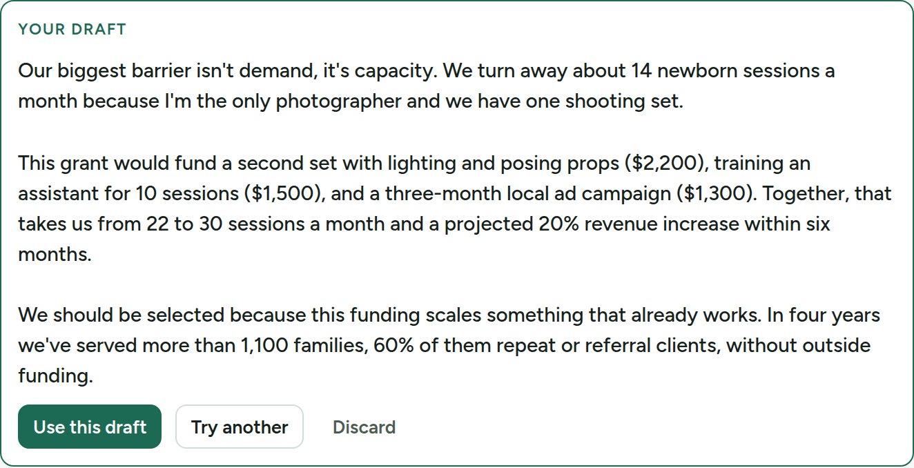 A drafted grant answer ready to use