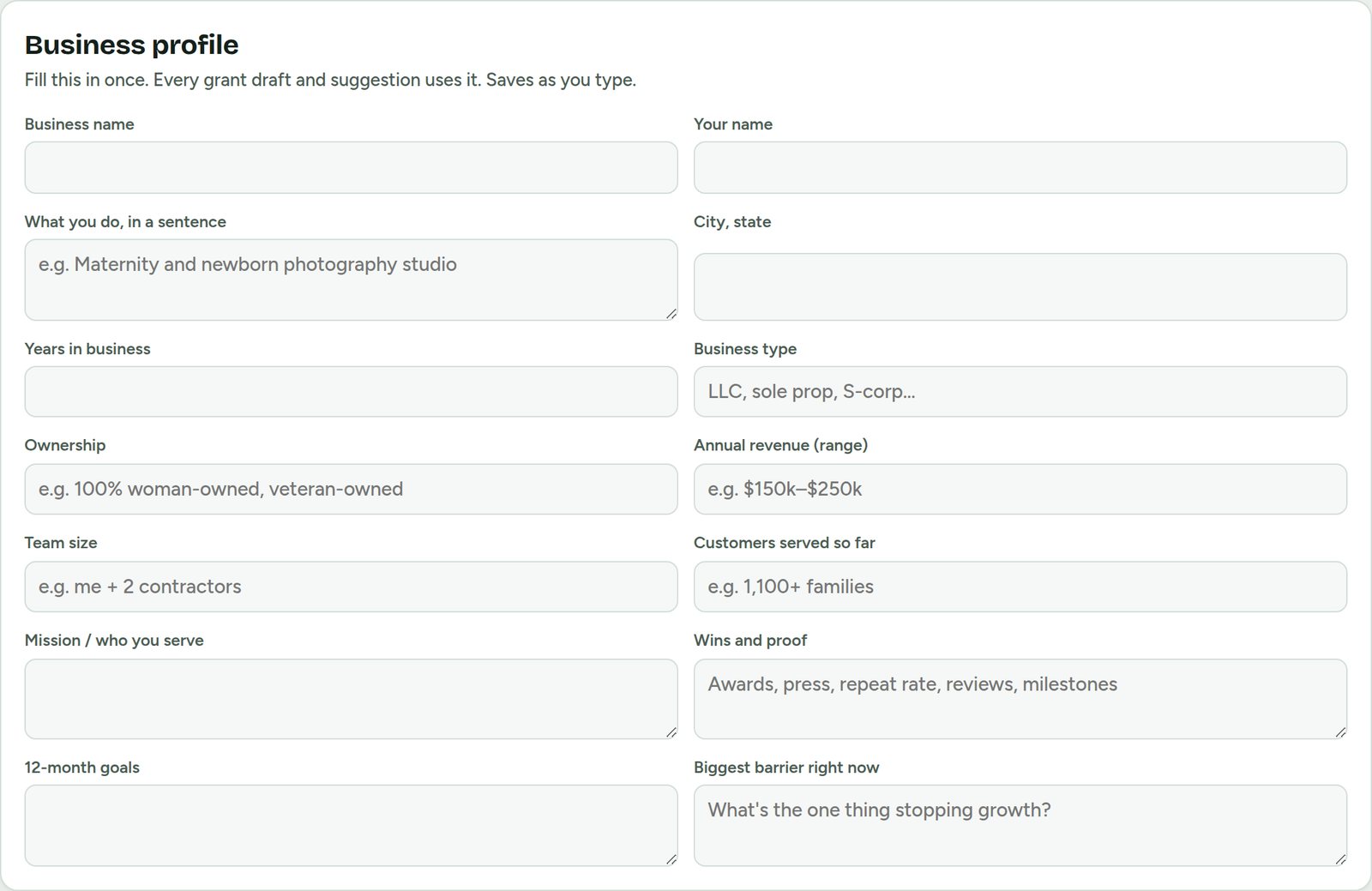 Business profile form