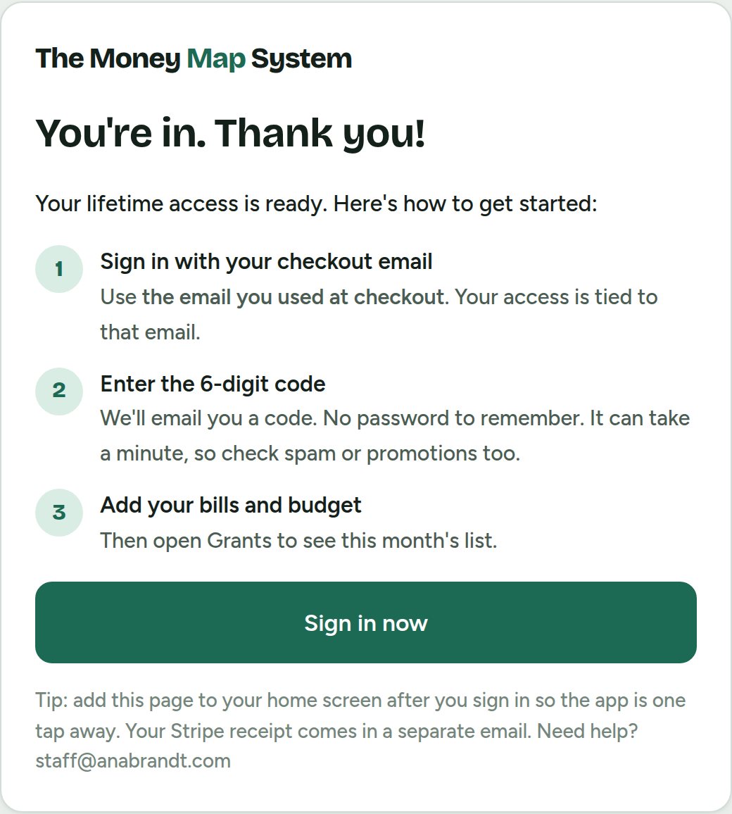 Thank-you page with three steps and a Sign in now button